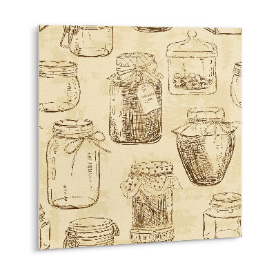 Self adhesive vinyl tiles Jars on a brown background