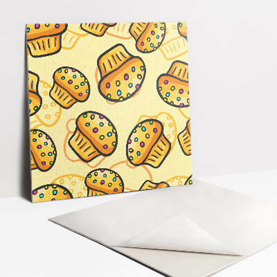 Self adhesive vinyl tiles Colorful cupcakes on a yellow background