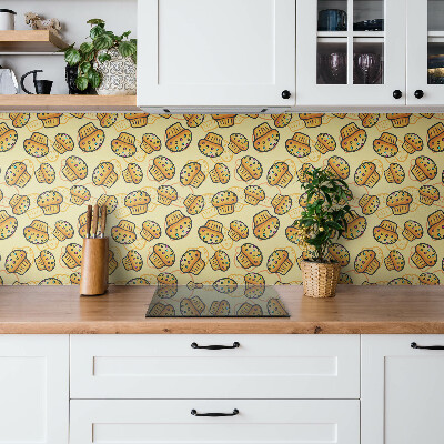 Self adhesive vinyl tiles Colorful cupcakes on a yellow background