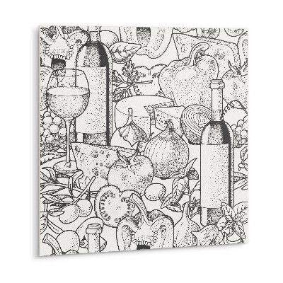 Self adhesive vinyl tiles Theme with a bottle of wine and vegetables