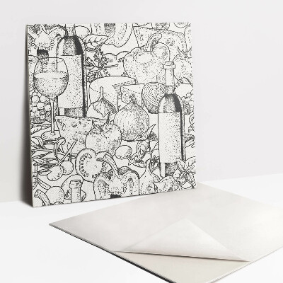 Self adhesive vinyl tiles Theme with a bottle of wine and vegetables