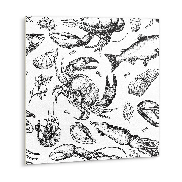 Self adhesive vinyl tiles Seafood in black and white