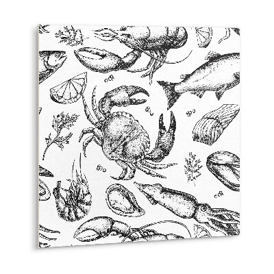 Self adhesive vinyl tiles Seafood in black and white