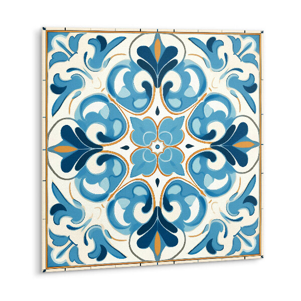 Self adhesive vinyl floor tiles Blue and gold ornament