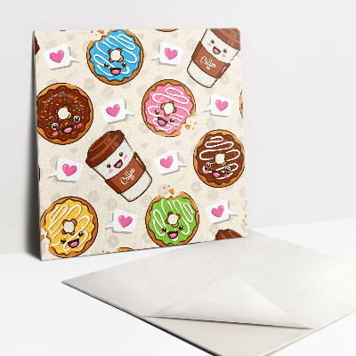 Pvc wall panels Cartoon donuts and coffee