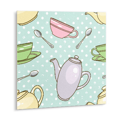 Self adhesive vinyl floor tiles Kettle and colorful cups