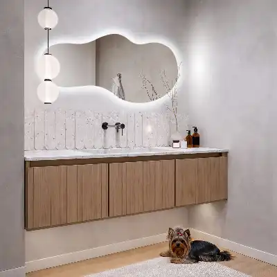 Organic mirror with LED lights unusual shape