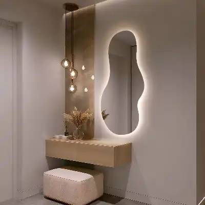 Organic mirror with LED lights unusual shape