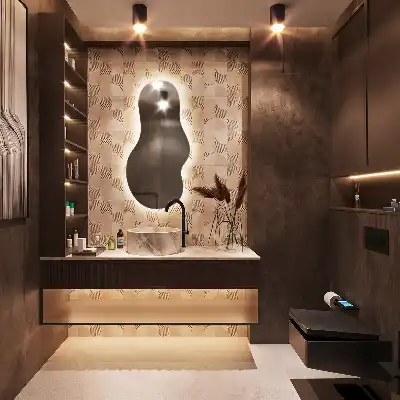 Organic mirror with LED lights unusual shape