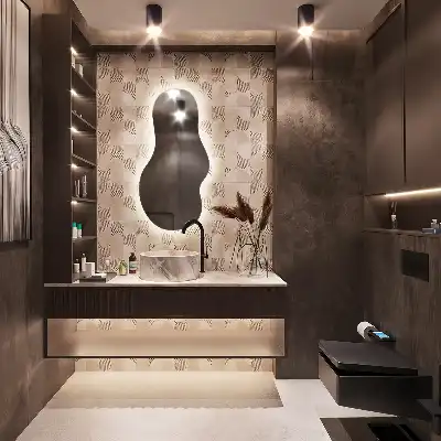 Organic mirror with LED lights unusual shape