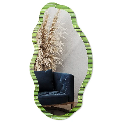 Irregular mirror with printed frame Green bamboo