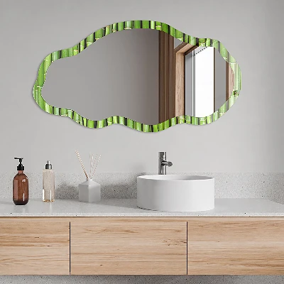 Irregular mirror with printed frame Green bamboo