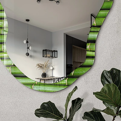 Irregular mirror with printed frame Green bamboo