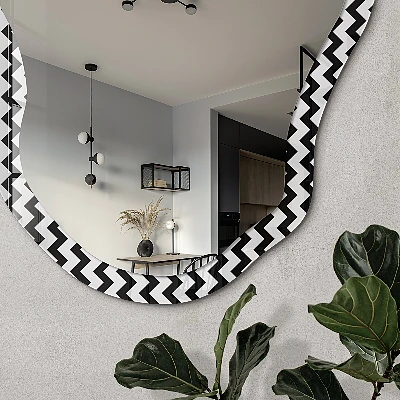 Irregular mirror with printed frame Geometric pattern