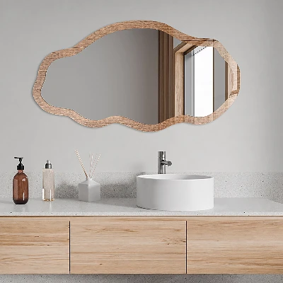 Asymmetric mirror with printed frame Wooden texture