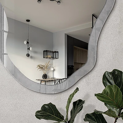 Irregular mirror with printed frame Gray abstraction