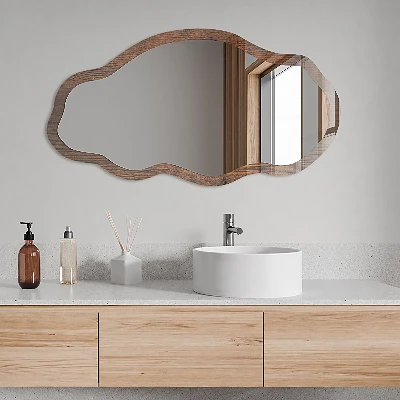 Asymmetric mirror with printed frame Rustic wood