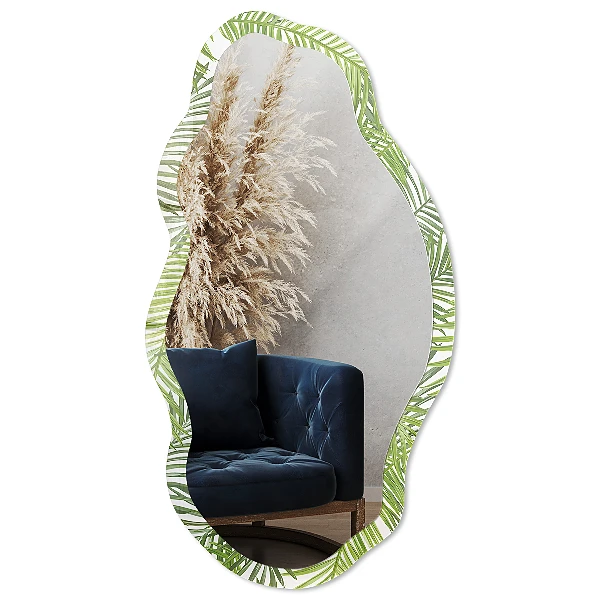 Irregular mirror with printed frame Tropical leaves