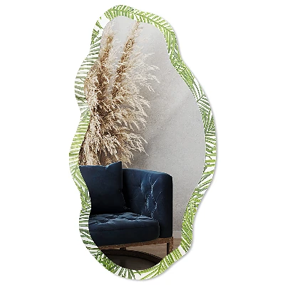 Irregular mirror with printed frame Tropical leaves