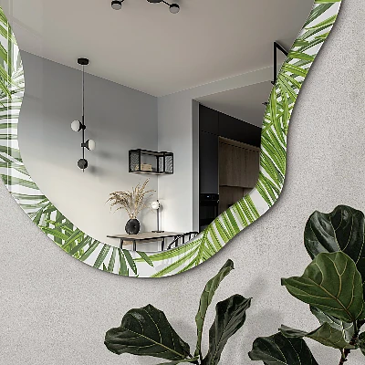 Irregular mirror with printed frame Tropical leaves