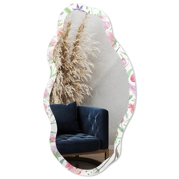 Asymmetric mirror with printed frame Floral watercolor
