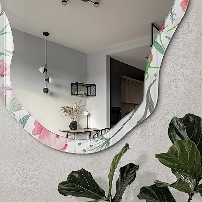 Asymmetric mirror with printed frame Floral watercolor
