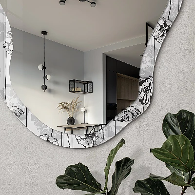 Irregular mirror with printed frame Floral graphics