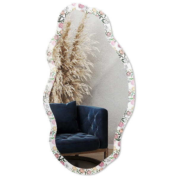 Asymmetric mirror with printed frame Floral pattern