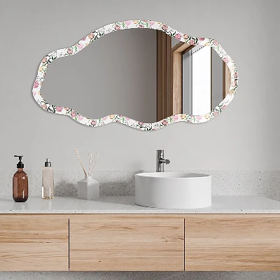 Asymmetric mirror with printed frame Floral pattern