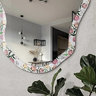 Asymmetric mirror with printed frame Floral pattern