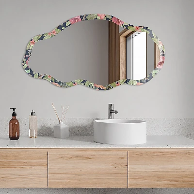 Irregular mirror with printed frame Tropical pattern