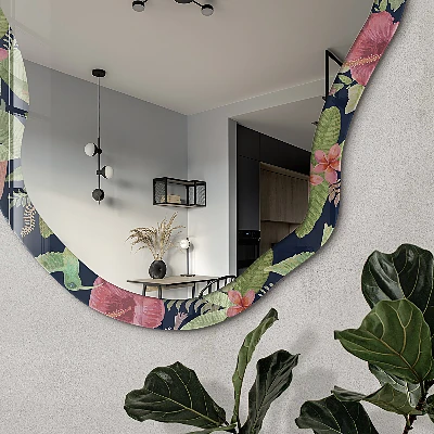 Irregular mirror with printed frame Tropical pattern