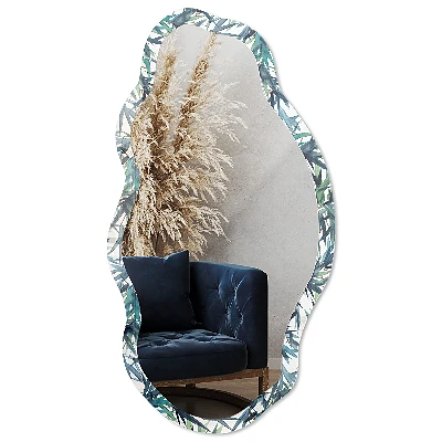 Asymmetric mirror with printed frame Bamboo watercolor