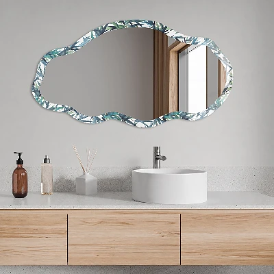 Asymmetric mirror with printed frame Bamboo watercolor
