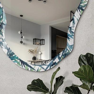 Asymmetric mirror with printed frame Bamboo watercolor