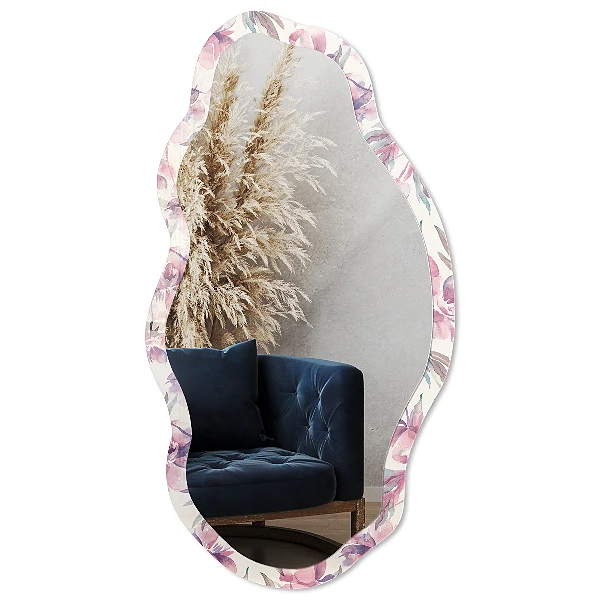 Irregular mirror with printed frame Spring flowers