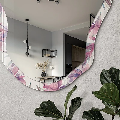Irregular mirror with printed frame Spring flowers
