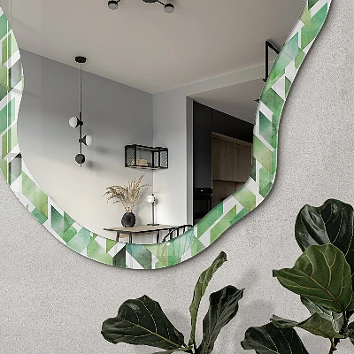 Irregular mirror with printed frame Green geometry
