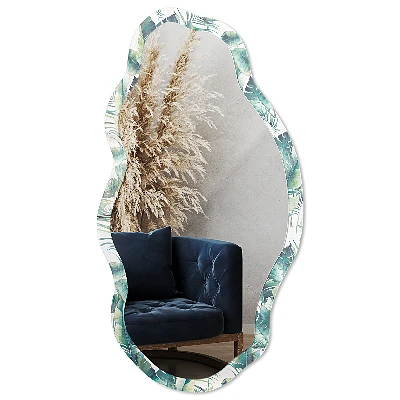 Asymmetric mirror with printed frame Tropical leaves