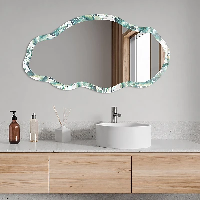 Asymmetric mirror with printed frame Tropical leaves