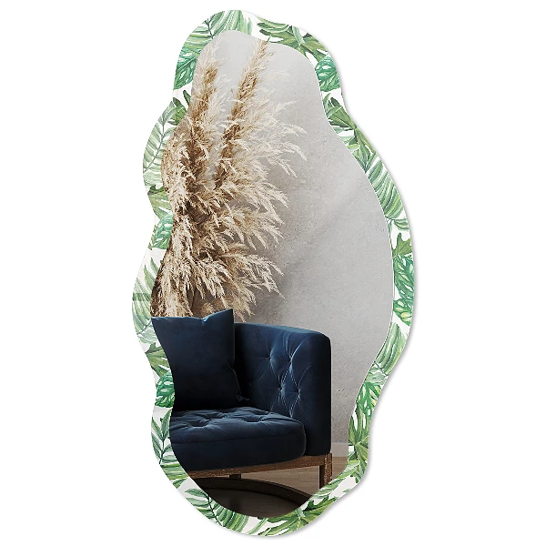 Asymmetric mirror with printed frame Tropical leaves