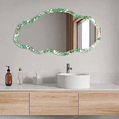 Asymmetric mirror with printed frame Tropical leaves