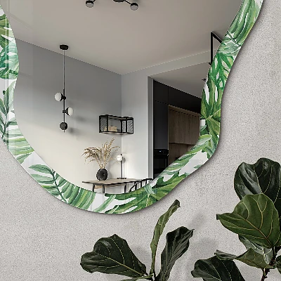 Asymmetric mirror with printed frame Tropical leaves