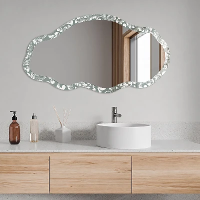 Asymmetric mirror with printed frame Plant ornament