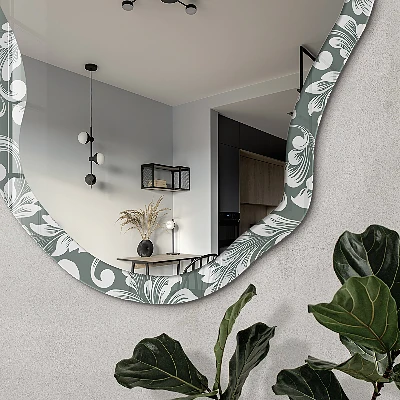 Asymmetric mirror with printed frame Plant ornament