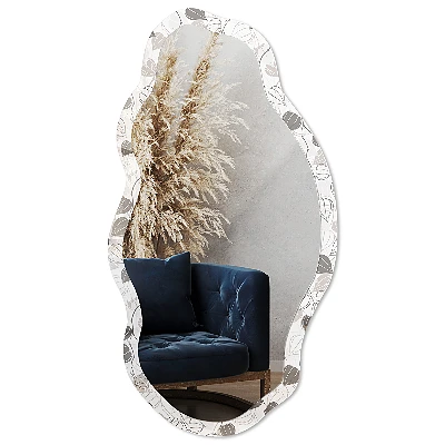 Irregular mirror with printed frame Plant pattern