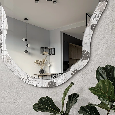 Irregular mirror with printed frame Plant pattern