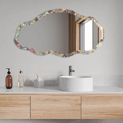 Irregular mirror with printed frame Colorful patchwork