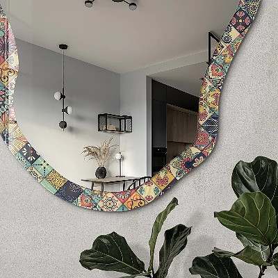 Irregular mirror with printed frame Colorful patchwork