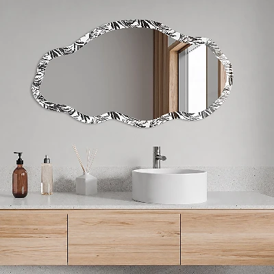 Asymmetric mirror with printed frame Plant pattern